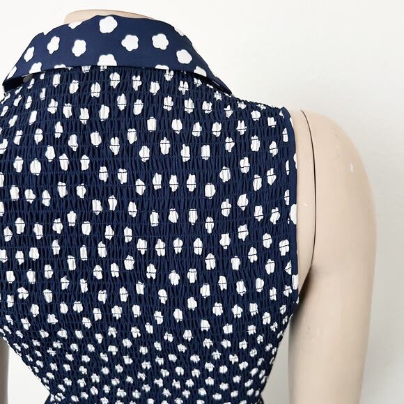 [Kate Spade] Navy California Dreaming Cloud Dot Sleeveless Shirtdress Midi Sz 0 - Picture 7 of 12